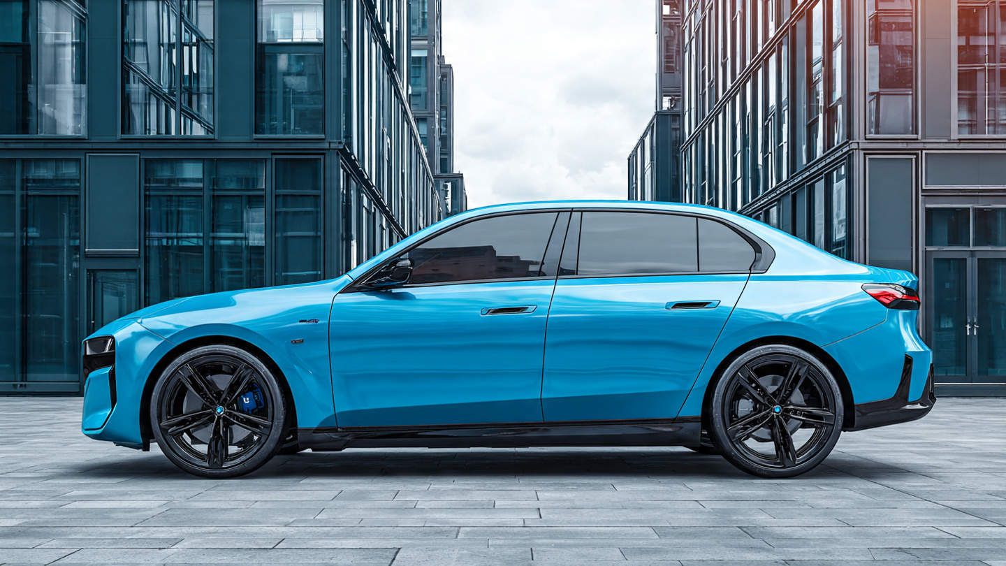 full-side-profile-of-a-2026-bmw-i3-neue-klasse-ele 2026 BMW i3 side profile showing sedan proportions and aerodynamic shape